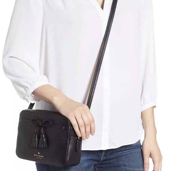Kate Spade Hayes Street ARLA Black Pebbled Leather Camera Crossbody Bag EUC - Picture 2 of 9